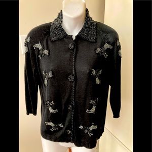 🎈sale Michael Simon Vintage Black Beaded Poodle Cardigan Small FIRM